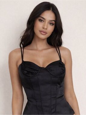 ZARA Black Satin Corset Bodysuit - Size Small - Adjustable Straps